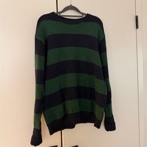 Brandy Melville Brianna Rugby Striped Crewneck Sweater in green and navy blue
